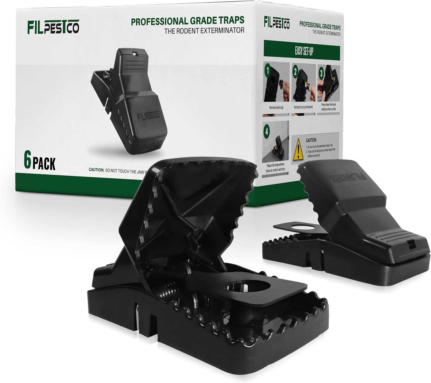 Large Rat Traps — 6-Pack Heavy-Duty Black Snap Traps